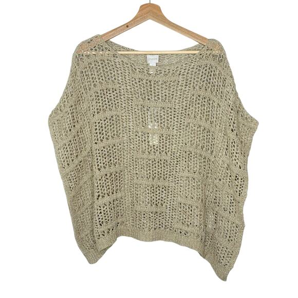 Chicos NWT Mesh Stitch Elsie Pullover Sweater Khaki Tan Size Chico 1 (US 8) Boho - Picture 3 of 12